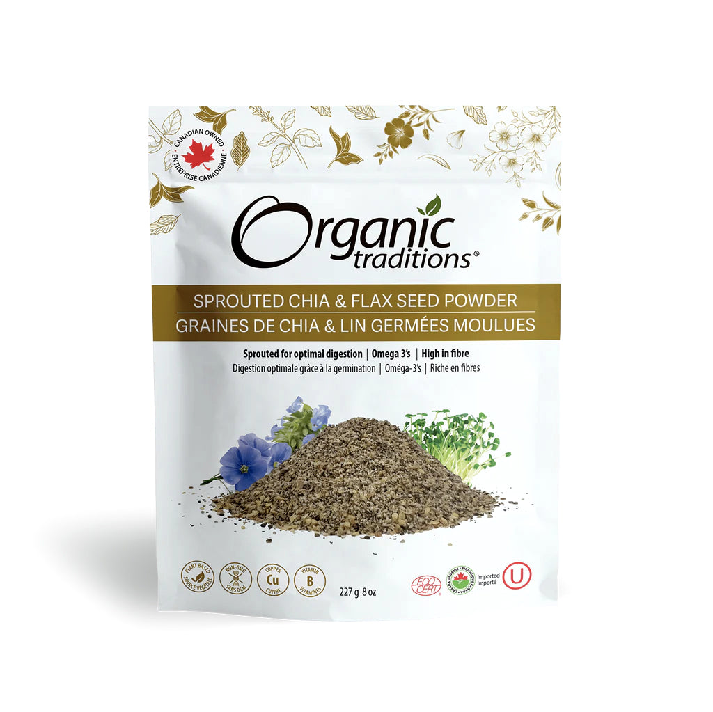 Graines de chia et de lin germées moulues biologiques - Organic Traditions - 454g